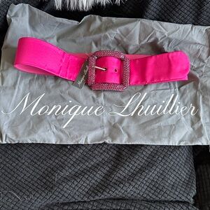 Monique Lhuillier Pink Satin Crystal Buckle Belt NWT + Dust Bag- runs small
